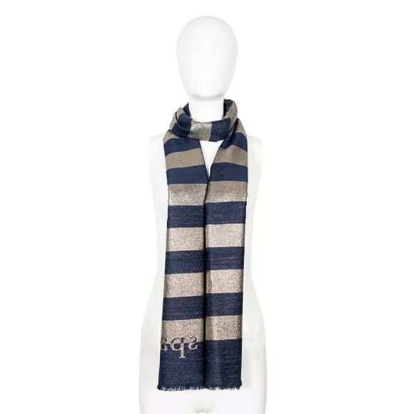 kate spade new york Women's Scarf Logo Awning Stripe Yarn Dye NWT Wool Silk Blue - Picture 2 of 16